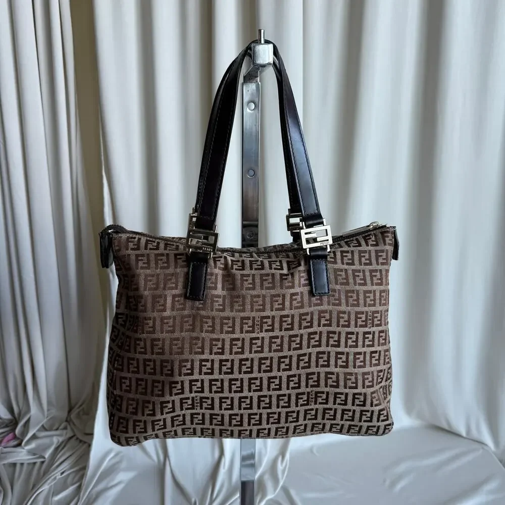 Fendi Zucchino FF Tote - Brown Canvas, Leather Straps, 2004 VTG
